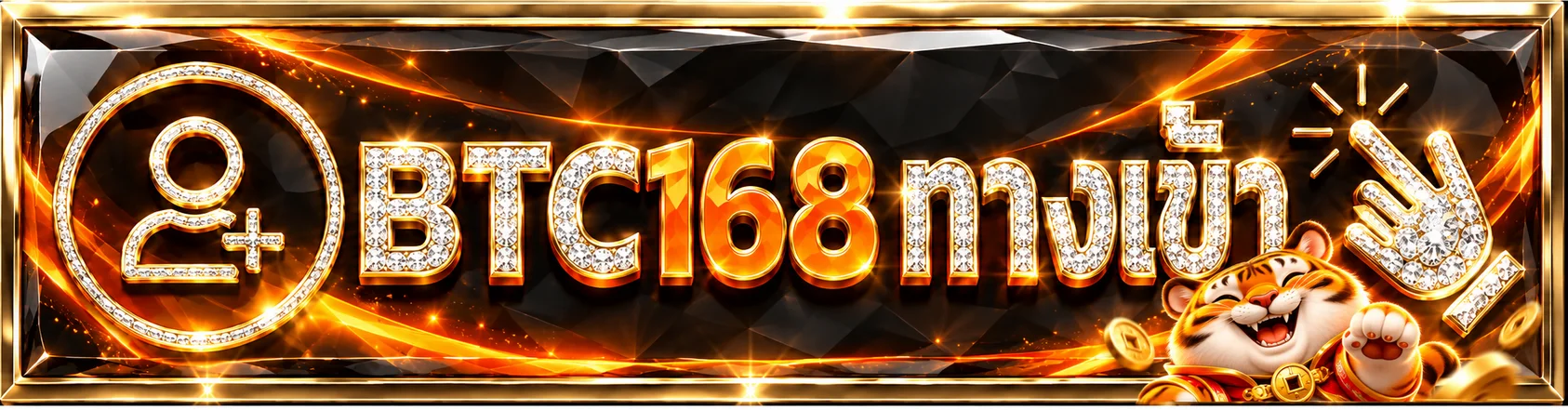 ป้าย BTC168 ทางเข้าใหม่สำหรับสมาชิกบนพื้นดำส้ม